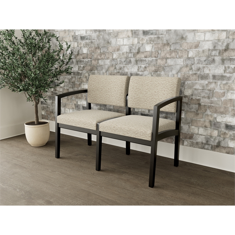Lesro Industries Wood Waiting Reception 2 Seat Sofa Wood Frame in Brown
