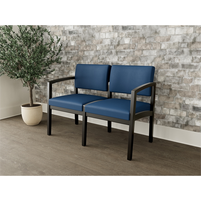 Lesro Industries Wood Waiting Reception 2 Seat Sofa Wood Frame in Blue
