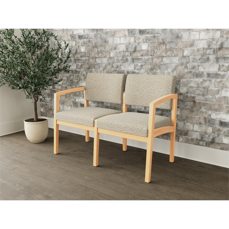 Lesro Industries Wood Waiting Reception 2 Seat Sofa Wood Frame in Brown