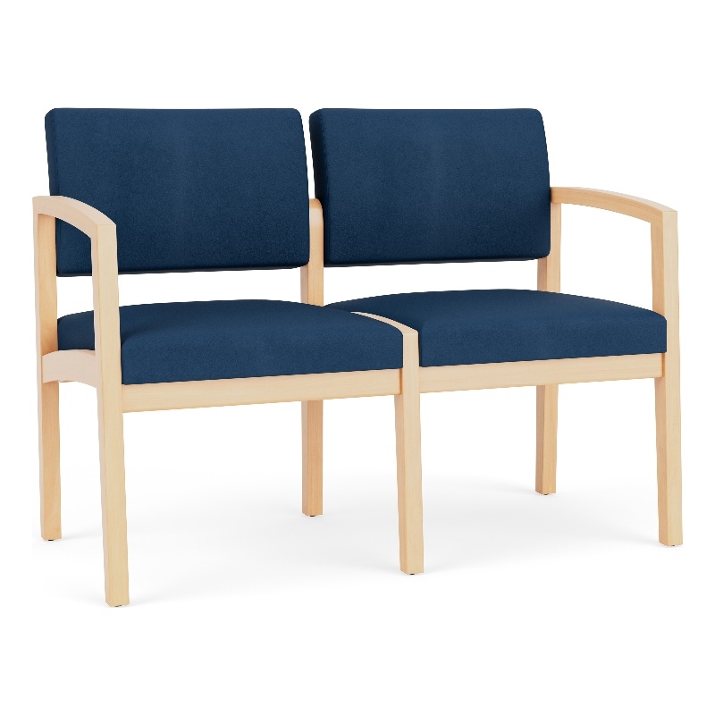 Lesro Industries Wood Waiting Reception 2 Seat Sofa Wood Frame in Blue