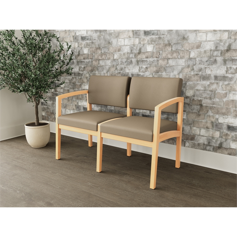 Lesro Industries Wood Waiting Reception 2 Seat Sofa Wood Frame in Brown