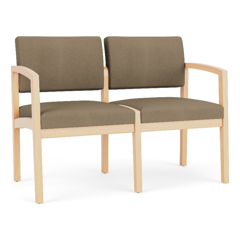 Lesro Industries Wood Waiting Reception 2 Seat Sofa Wood Frame in Brown