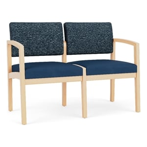 Lesro Industries Wood Waiting Reception 2 Seat Sofa Wood Frame in Blue