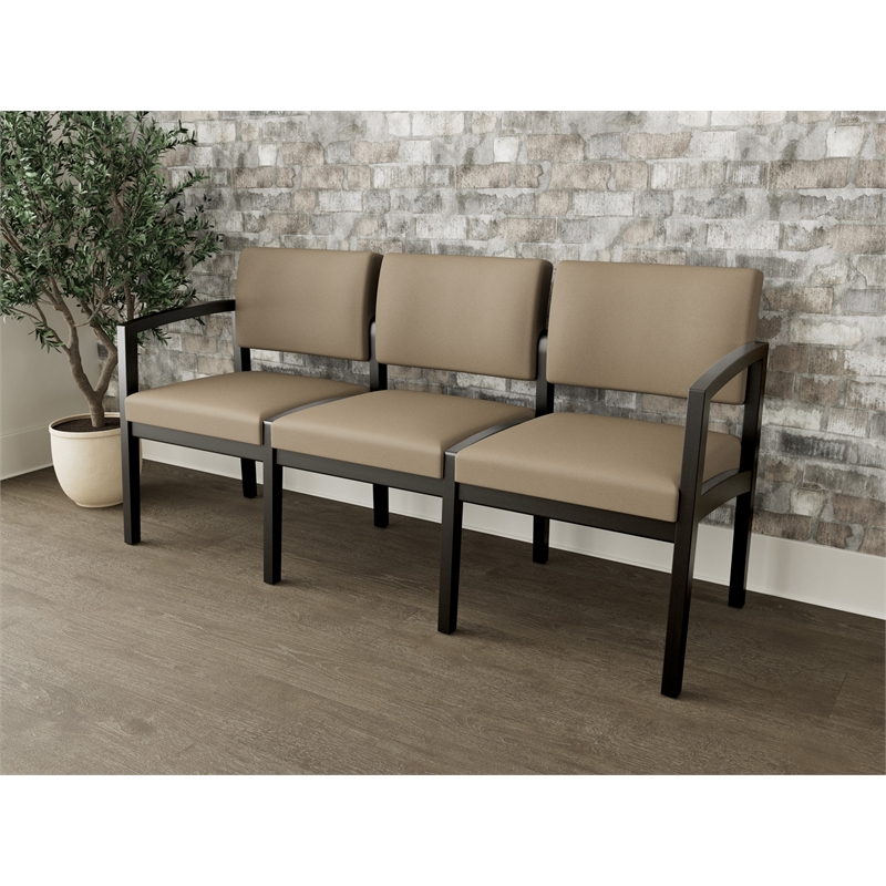 Lesro Industries Wood Waiting Reception 3 Seat Sofa Wood Frame in Brown