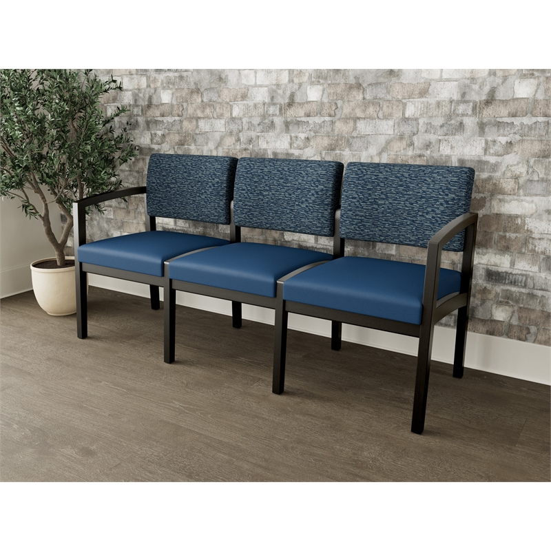 Lesro Industries Wood Waiting Reception 3 Seat Sofa Wood Frame in Blue