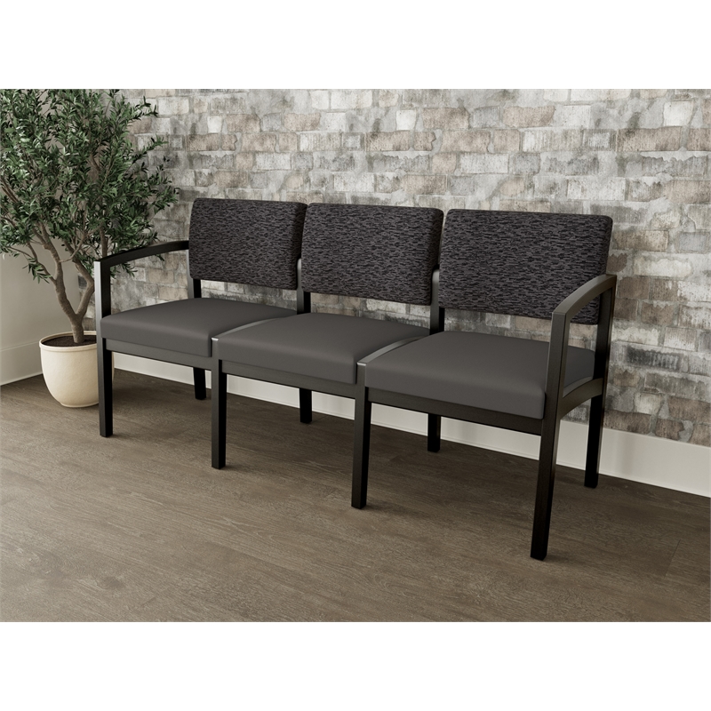 Lesro Industries Wood Waiting Reception 3 Seat Sofa Wood Frame in Gray