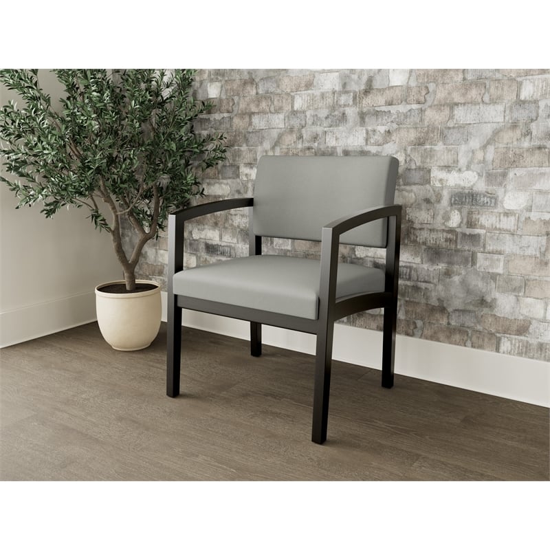 Lesro Industries Wood Waiting Reception Wide Guest Chair Wood Frame in Gray