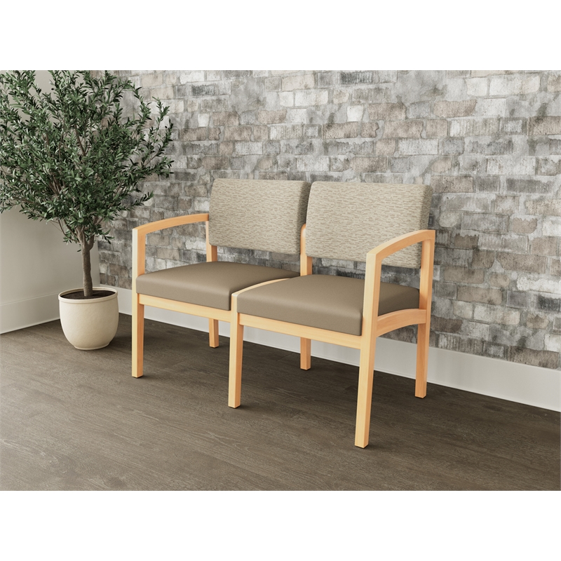 Lesro Industries Wood Waiting Reception 2 Seat Sofa Wood Frame in Brown
