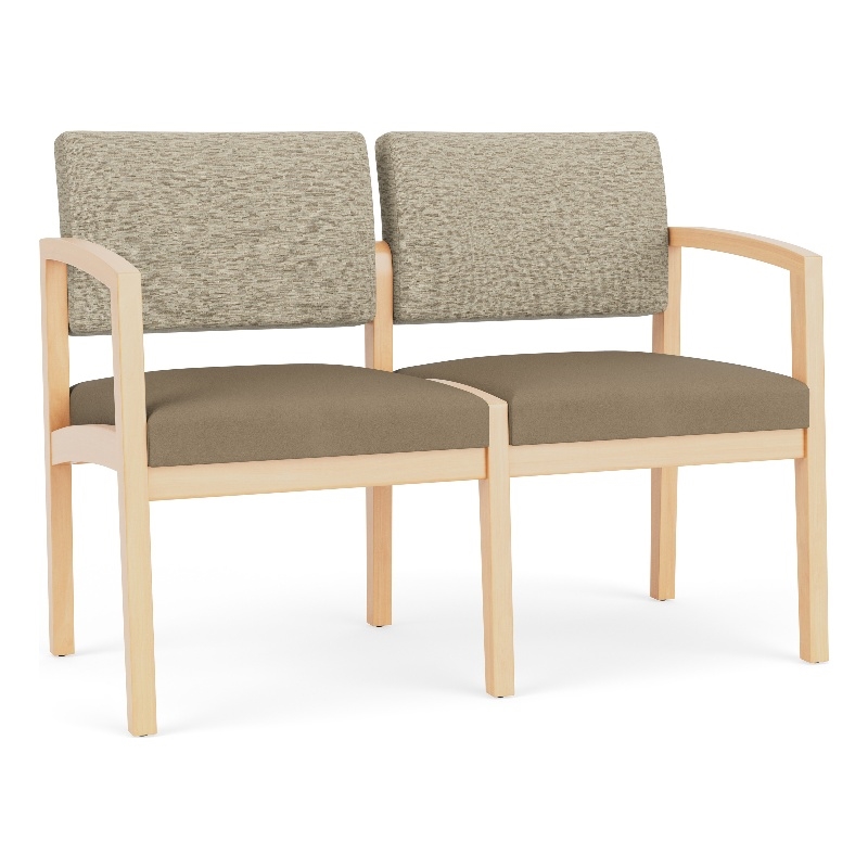 Lesro Industries Wood Waiting Reception 2 Seat Sofa Wood Frame in Brown