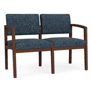 Lesro Industries Wood Waiting Reception 2 Seat Sofa Wood Frame in Blue