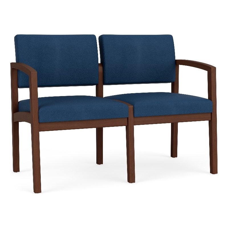 Lesro Industries Wood Waiting Reception 2 Seat Sofa Wood Frame in Blue