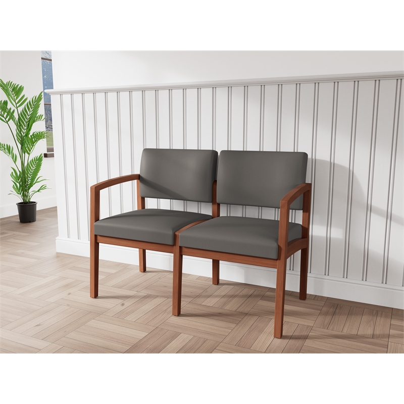 Lesro Industries Wood Waiting Reception 2 Seat Sofa Wood Frame in Gray