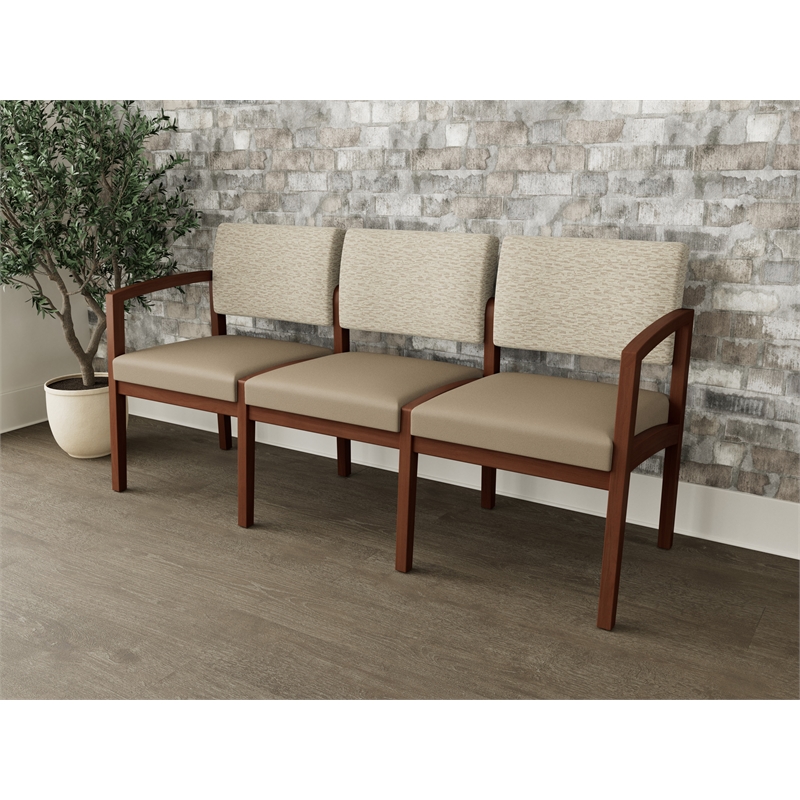 Lesro Industries Wood Waiting Reception 3 Seat Sofa Wood Frame in Brown