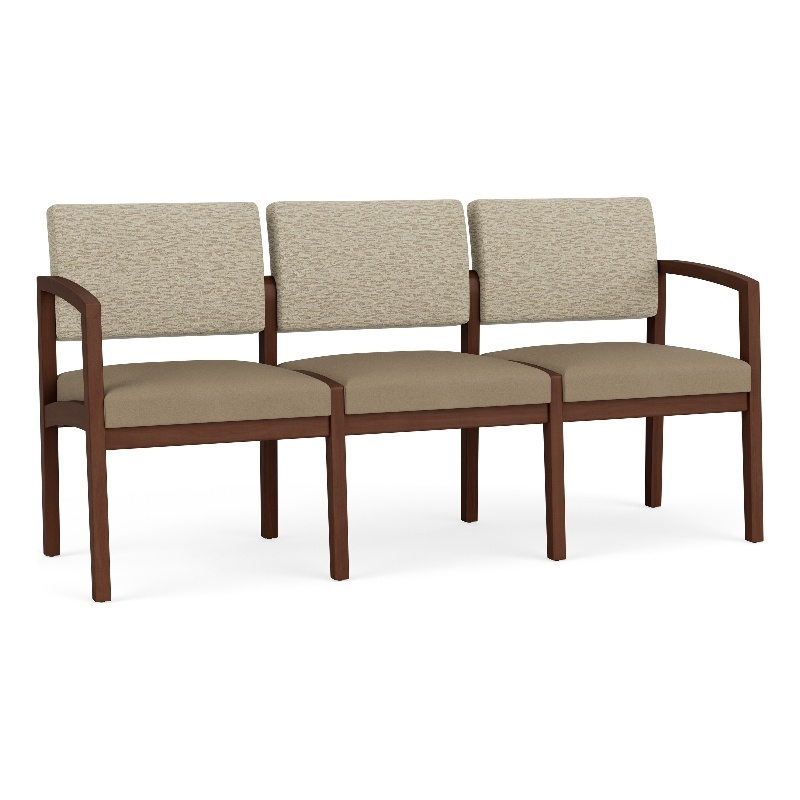Lesro Industries Wood Waiting Reception 3 Seat Sofa Wood Frame in Brown