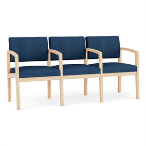 Lesro Industries Wood Waiting Reception 3 Seat Tandem Seating in Blue