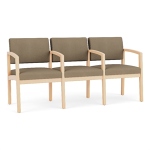 Lesro Industries Wood Waiting Reception 3 Seat Tandem Seating in Gray