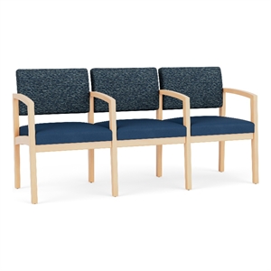 Lesro Industries Wood Waiting Reception 3 Seat Tandem Seating in Blue