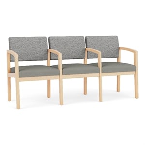 Lesro Industries Wood Waiting Reception 3 Seat Tandem Seating in Gray