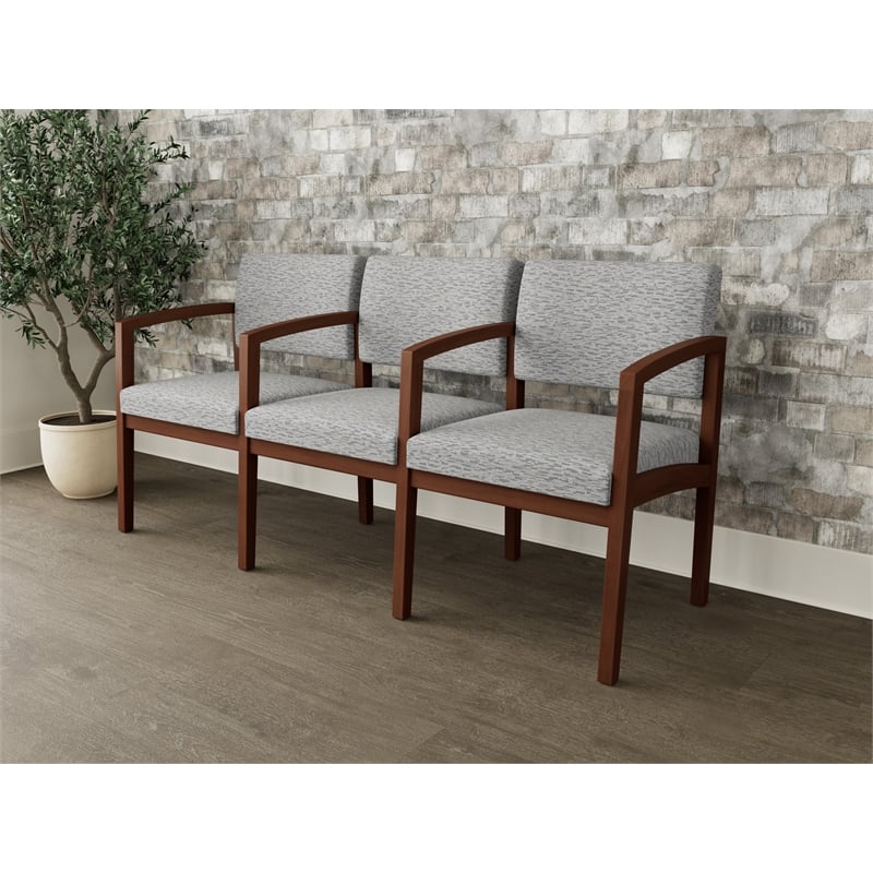 Lesro Industries Wood Waiting Reception 3 Seat Tandem Seating in Gray