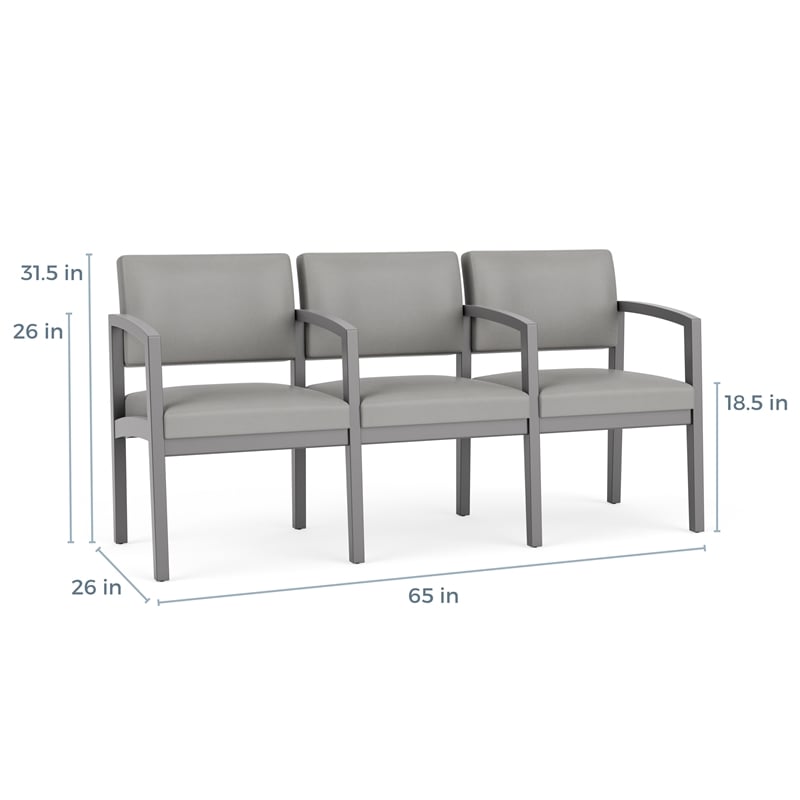 Lesro Industries Wood Waiting Reception 3 Seat Tandem Seating in Gray