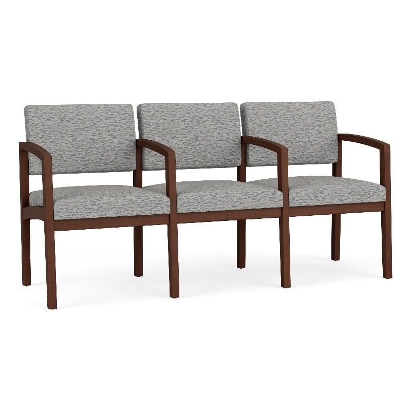 Lesro Industries Wood Waiting Reception 3 Seat Tandem Seating in Gray