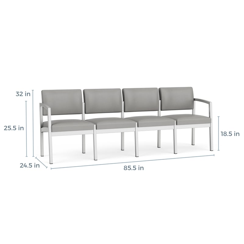 Lesro Industries Steel Waiting Reception 4 Seat Sofa Steel Frame in Brown