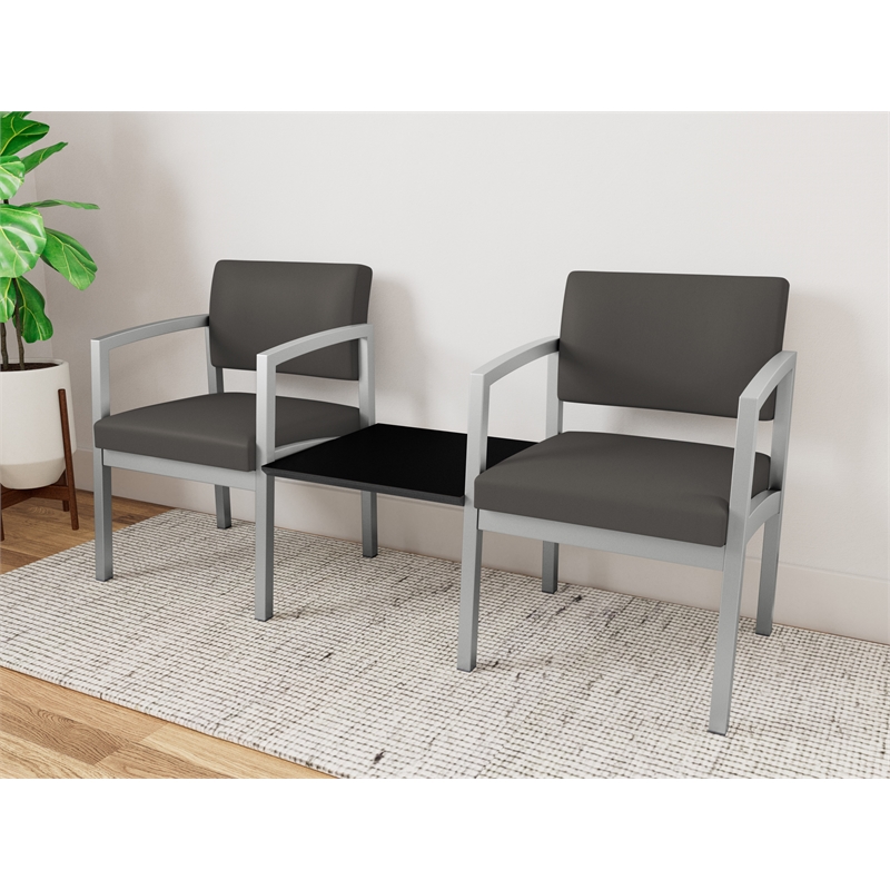 Lesro Industries Steel Reception 2 Chairs With Center Table  in Gray