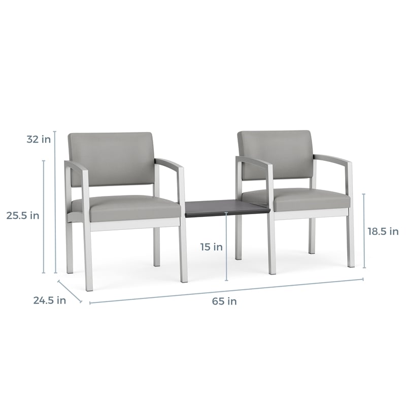 Lesro Industries Steel Reception 2 Chairs With Center Table  in Gray