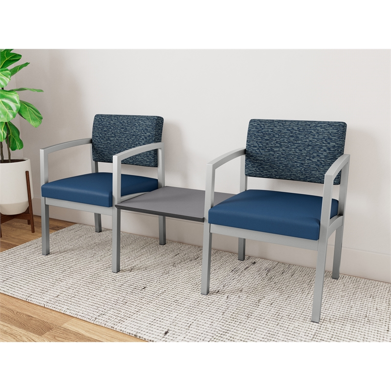 Lesro Industries Steel Reception 2 Chairs With Center Table  in Blue