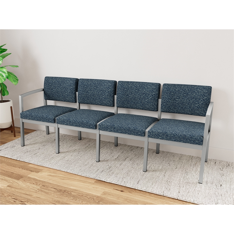 Lesro Industries Steel Waiting Reception 4 Seat Sofa Steel Frame in Blue