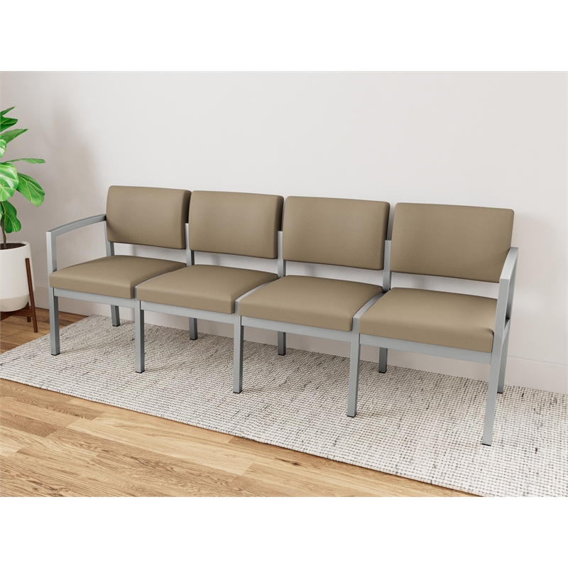 Lesro Industries Steel Waiting Reception 4 Seat Sofa Steel Frame in Brown