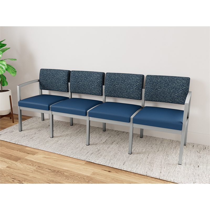 Lesro Industries Steel Waiting Reception 4 Seat Sofa Steel Frame in Blue