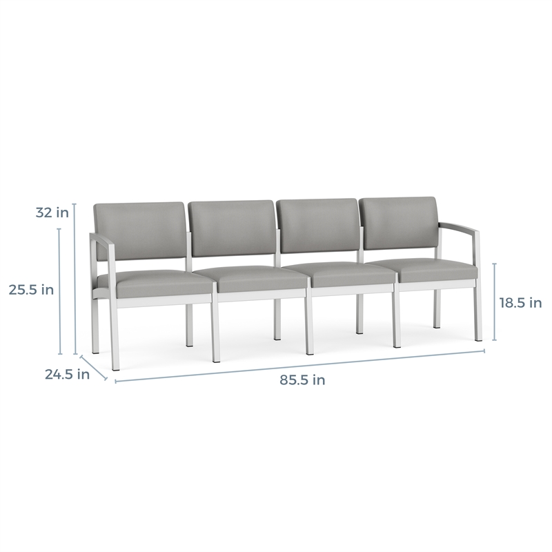 Lesro Industries Steel Waiting Reception 4 Seat Sofa Steel Frame in Gray