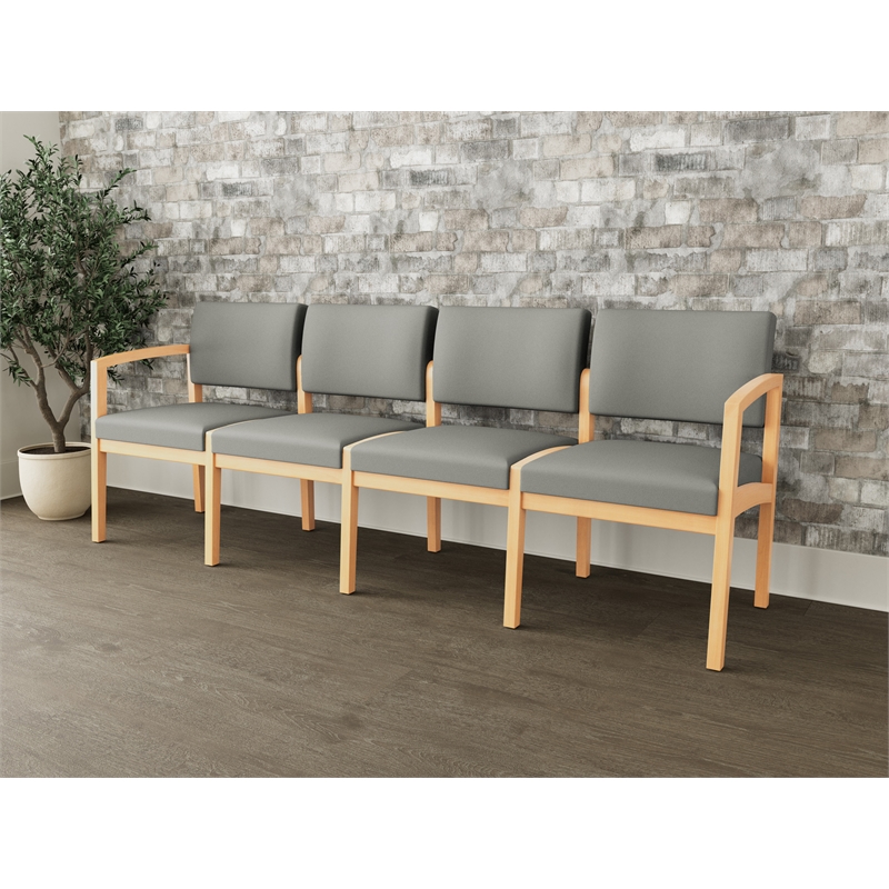 Lesro Industries Wood Waiting Reception 4 Seat Sofa Wood Frame in Gray