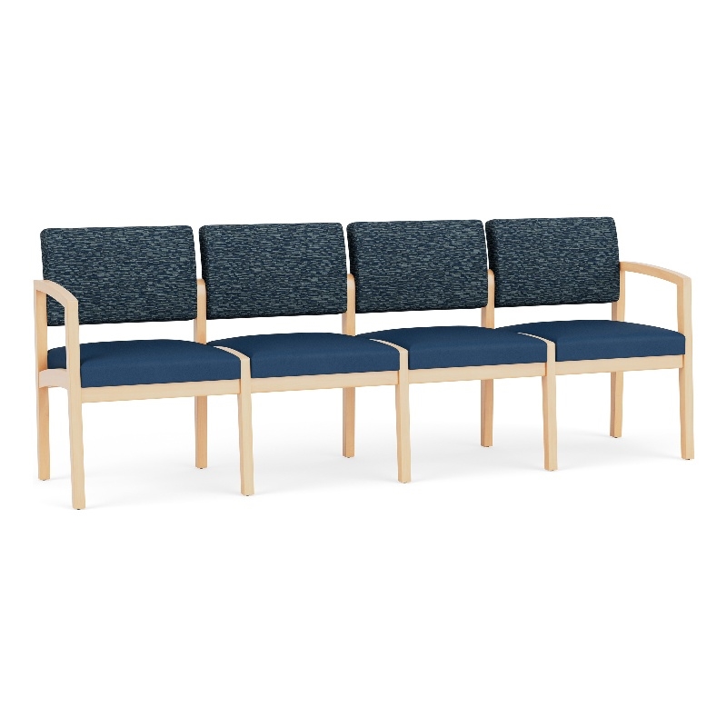 Lesro Industries Wood Waiting Reception 4 Seat Sofa Wood Frame in Blue