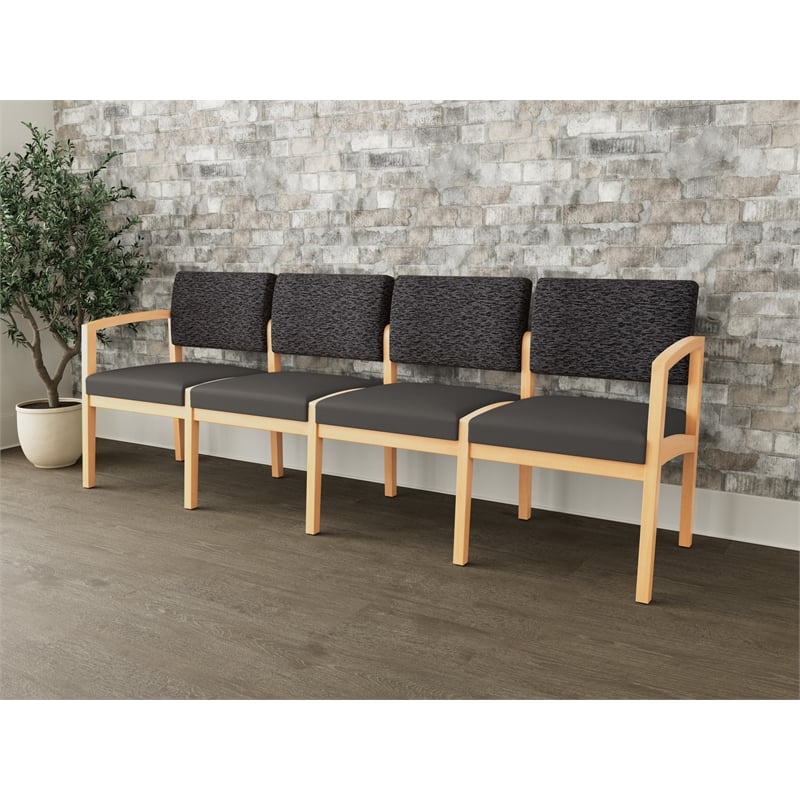 Lesro Industries Wood Waiting Reception 4 Seat Sofa Wood Frame in Gray