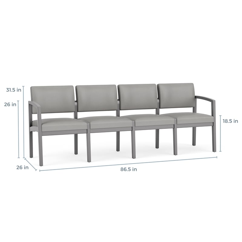 Lesro Industries Wood Waiting Reception 4 Seat Sofa Wood Frame in Gray
