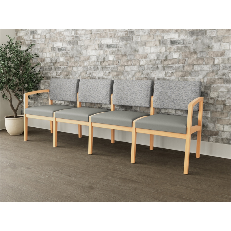 Lesro Industries Wood Waiting Reception 4 Seat Sofa Wood Frame in Gray
