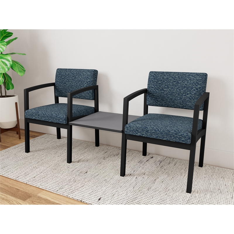 Lesro Industries Steel Reception 2 Chairs With Center Table in Blue