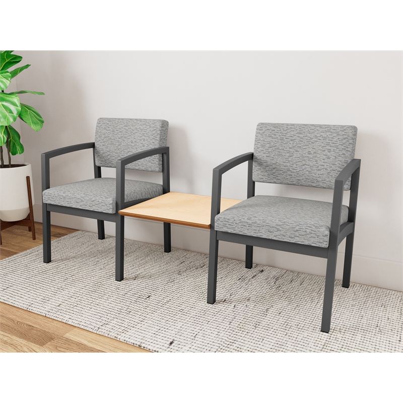 Lesro Industries Steel Reception 2 Chairs With Center Table in Gray