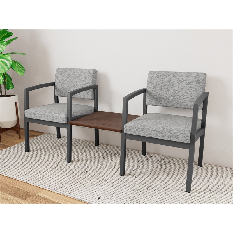Lesro Industries Steel Reception 2 Chairs With Center Table in Gray