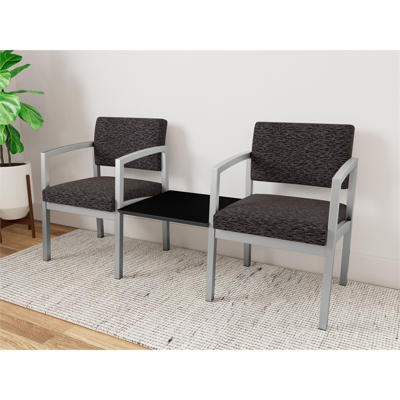 Lesro Industries Steel Reception 2 Chairs With Center Table in Black
