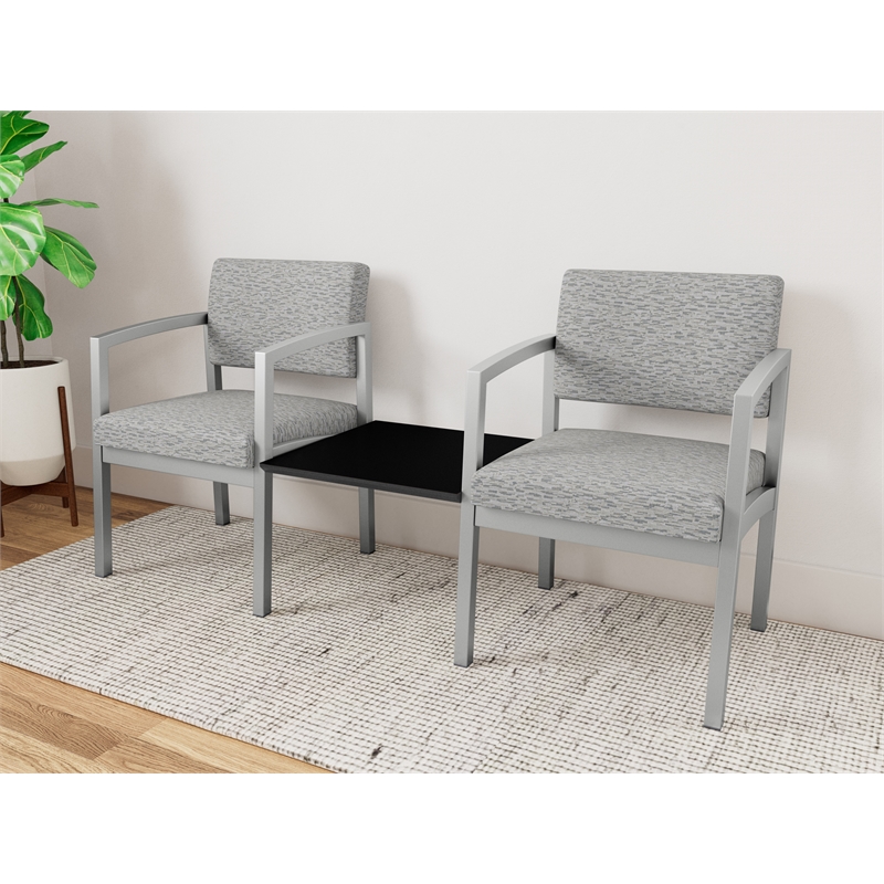 Lesro Industries Steel Reception 2 Chairs With Center Table in Gray