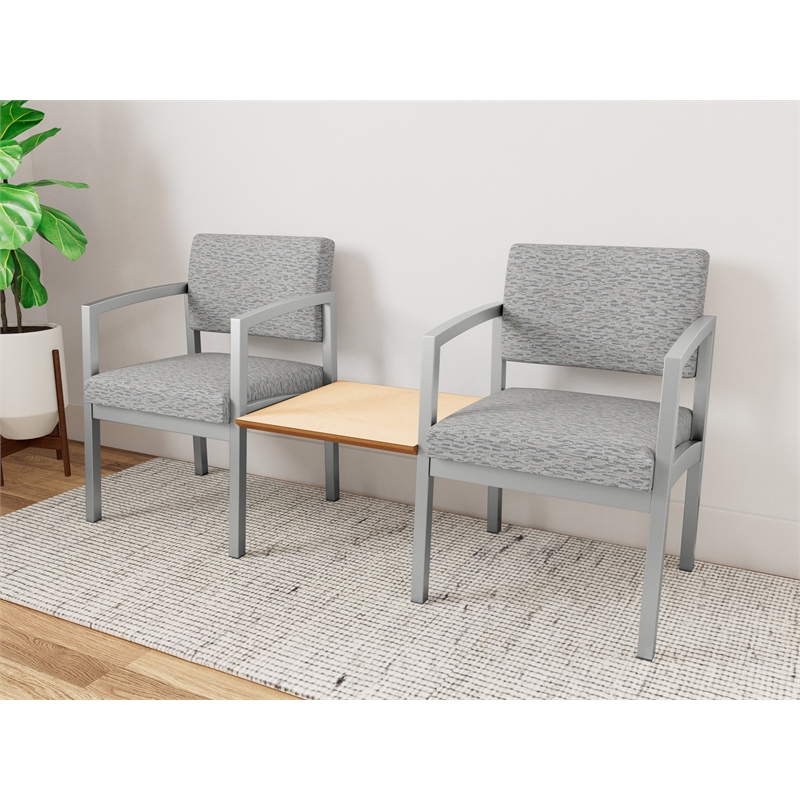 Lesro Industries Steel Reception 2 Chairs With Center Table in Gray