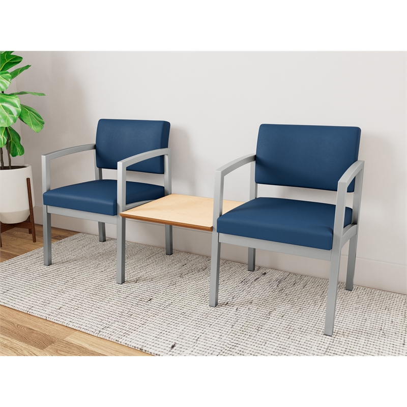 Lesro Industries Steel Reception 2 Chairs With Center Table in Blue