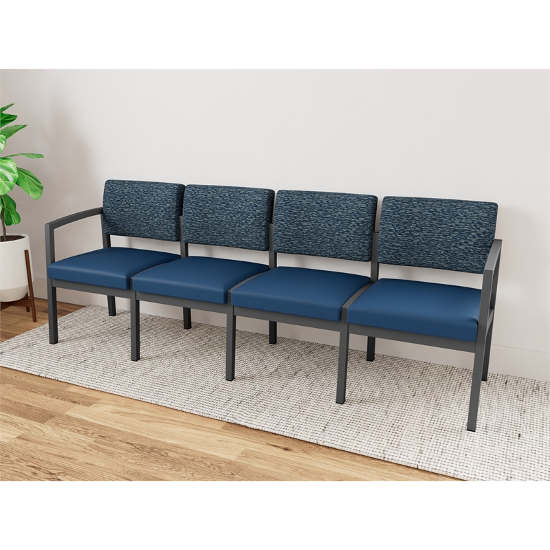 Lesro Industries Steel Waiting Reception 4 Seat Sofa Steel Frame in Blue