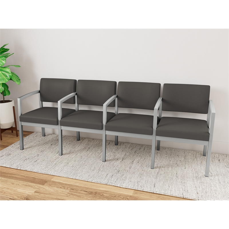 Lesro Industries Steel Waiting Reception 4 Seat Tandem Seating in Gray