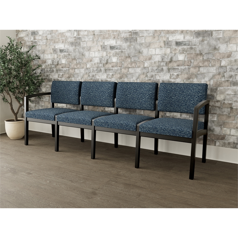 Lesro Industries Wood Waiting Reception 4 Seat Sofa Wood Frame in Blue