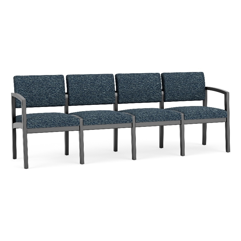 Lesro Industries Wood Waiting Reception 4 Seat Sofa Wood Frame in Blue