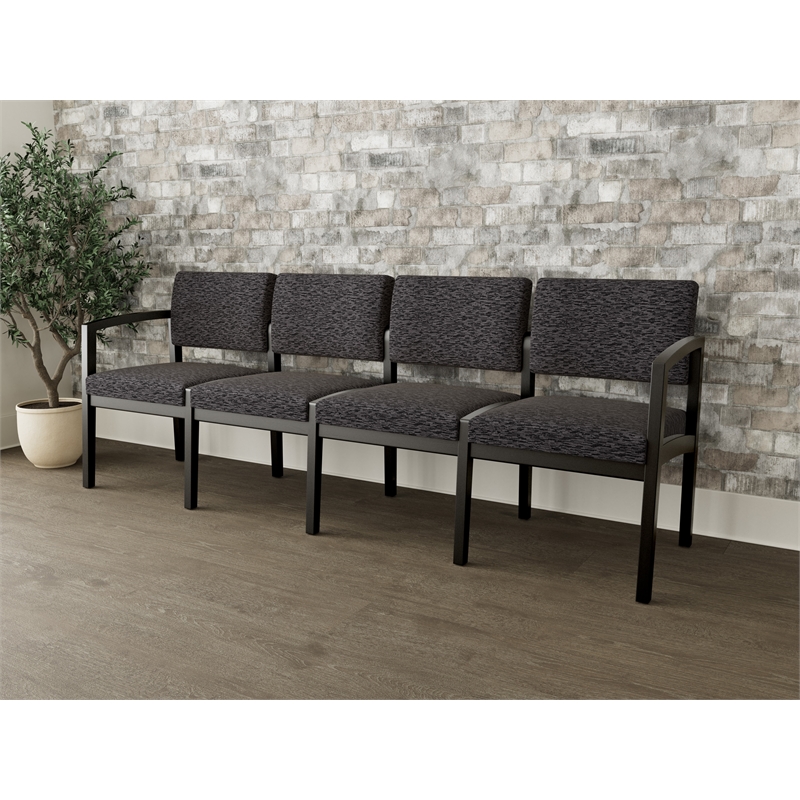 Lesro Industries Wood Waiting Reception 4 Seat Sofa Wood Frame in Black